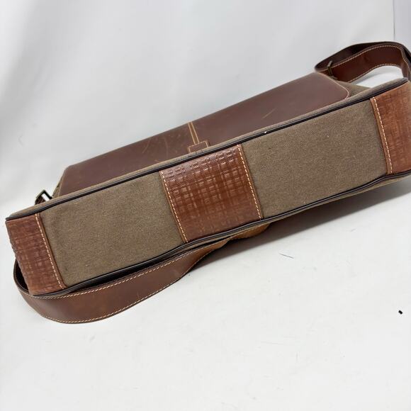 Boconi Messenger Lap Top Bag Flap Front Canvas and Leather Brass Hardware - Picture 11 of 16